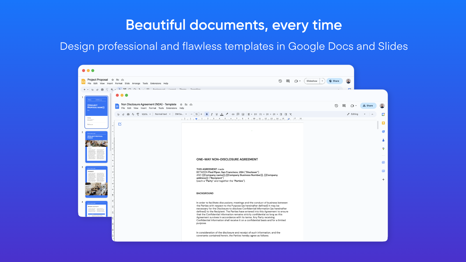 Create documents from Google Docs or Slides templates